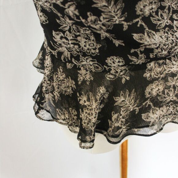 90s Ann Talyor Loft Floral V-Neck Short Sleeve Blouse - 0, black & white - Picture 6 of 7